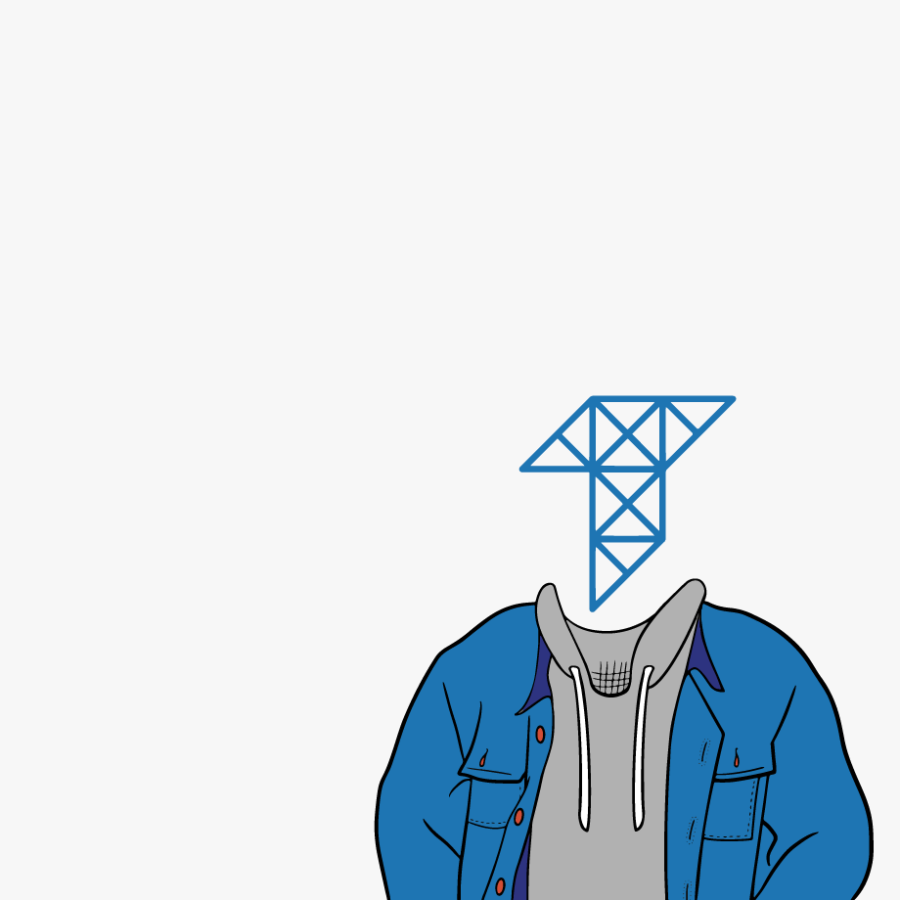 Illustration with the Tamman 'T' Logo is the symbolic head on a body with a jacket and hoodie