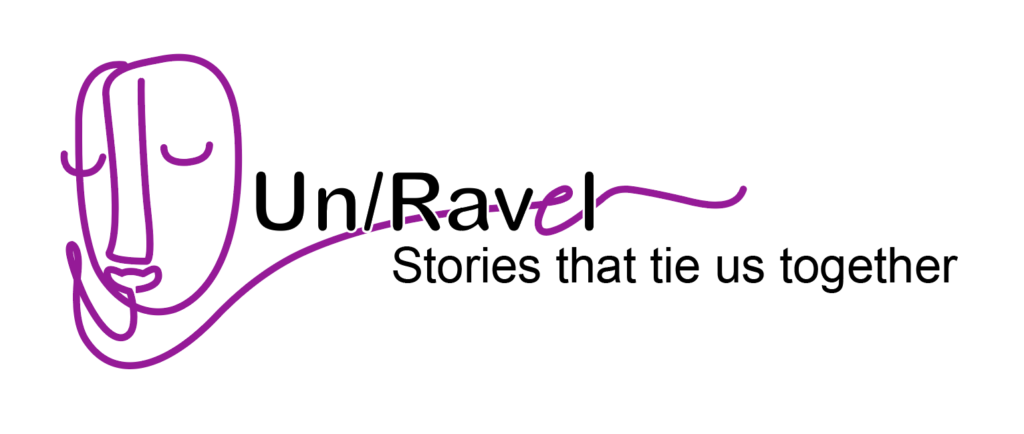 The logo for the Un/Ravel event series which depicts a face drawn from string. 