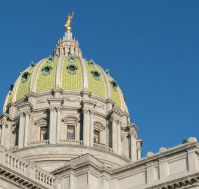 Exterior shot of the dome on the Pennsylvania State Capitol building