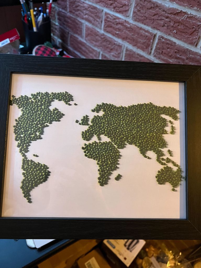 The continents of the world made up of hundreds of peas.