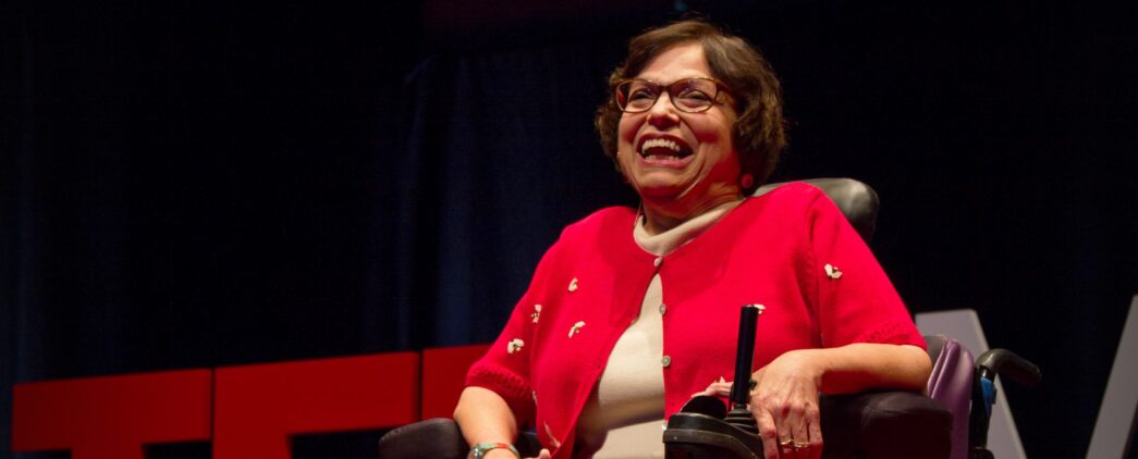 Disability Rights Activist Judy Heumann, delivering a TEDtalk.
