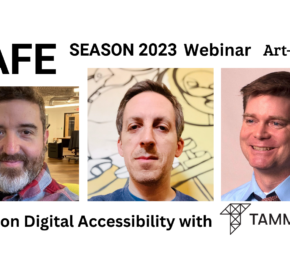 Graphic promoting Tamman and Art Reach's webinar titled "Take on Digital Accessibility." It includes the Tamman logo and Art Reach logo. It depicts 3 of Tamman's leaders, Mike Mangos, Jeff Wiesner, and Marty Molloy.