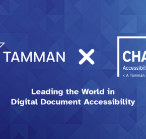 A Tamman and Chax logo above the statement leading the world in digital document accessibility.